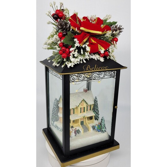 Bradford Exchange Thomas Kinkade Believe Lighted Christmas Lantern Holiday Decor - Picture 5 of 17